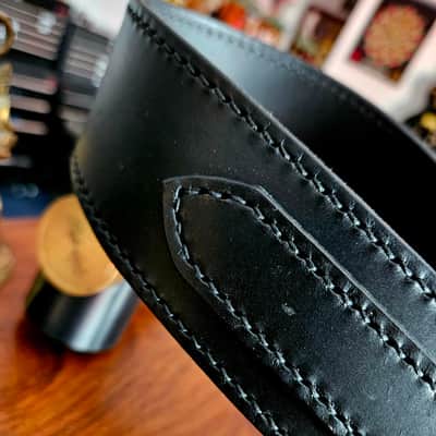Hand Made, Hand Stitched Guitar strap "Rockatansky" in Black & Black - Vegetable Tanned Leather image 10