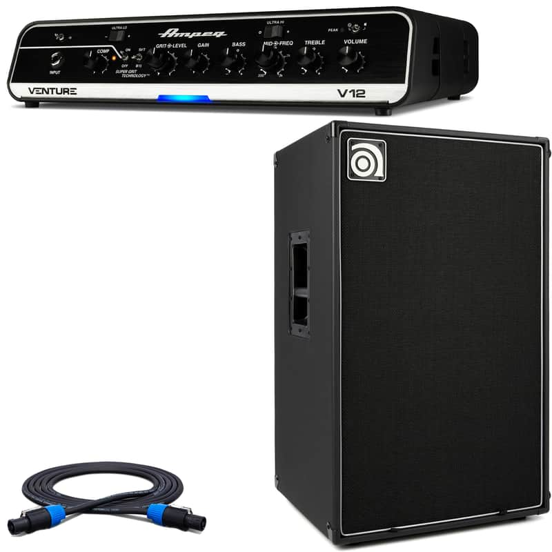 Ampeg Venture V12 1200-Watt Portable Lightweight Bass Amp Head w/ Venture VB-212 2x12" Cab & Cable image 1