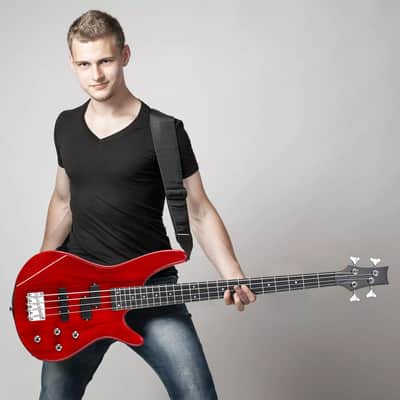 Electric Bass Guitar 4-String 44-Inch for Beginners with 20W Amplifier – Transparent Dark Red image 3