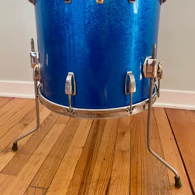 Ludwig 16x16 floor tom 1965 - Blue sparkle w/nickel hardware image 5