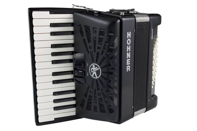Hohner Bravo II 48 Piano Accordion w/ Gig Bag & Straps in Black BR48BLK image 1