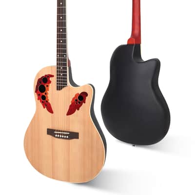 41 inch Cutawary Round Back Acoustic Guitar Spruce Top Grape Hole 2020s - Burlywood image 13