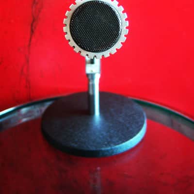 Vintage 1960's Claricon 38-504 dynamic Satin Chrome microphone w connector & desk stand Lafayette Olson Midland image 3