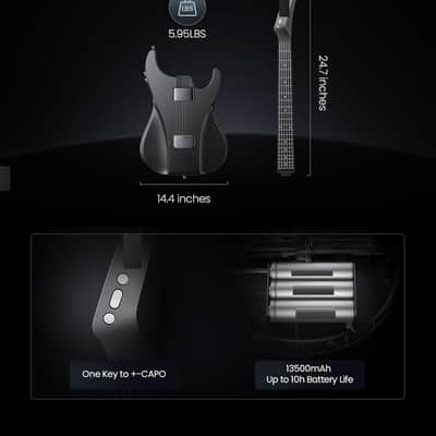 Guitar Smart Guitar With Silicone Strings, Travel Silent Guitar With Detachable Fretboard, Headphone Jack, Built-in Speaker and Drum system image 2