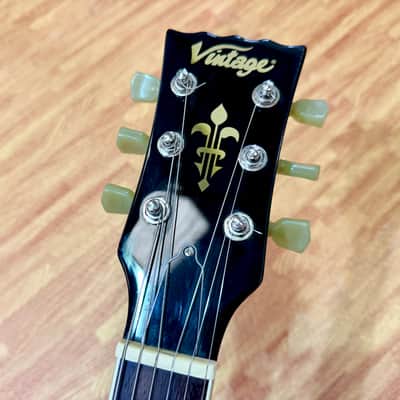 🔥MINT🔥 Vintage V100T BK ReIssued Series Electric Guitar~ Flamed Thru Black LP! image 10