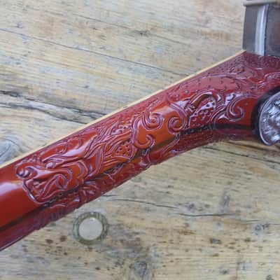 Long neck banjo - E tuned - vintage body and lovely carved neck Unbranded 70's maybe - Brass image 6