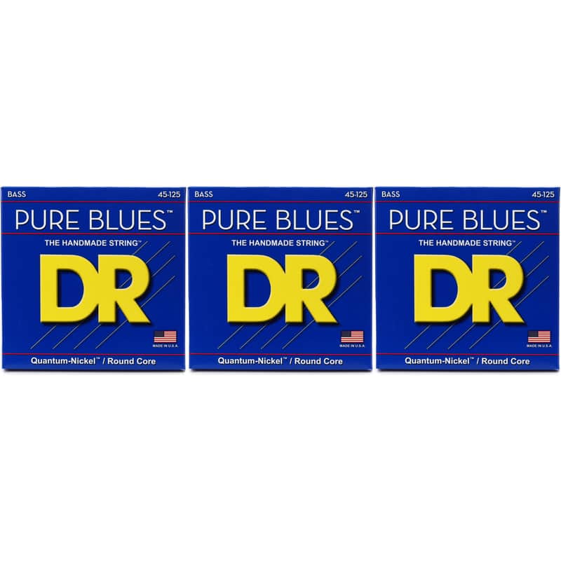DR Strings PB5-45 Pure Blues Quantum-nickel/Round Core Bass Guitar Strings - .045-.125 Medium 5-string (3-Pack) image 1