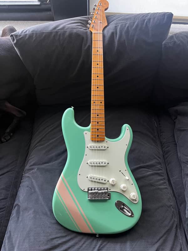 Fender Fender Made in Japan Traditional '50s Stratocaster with Competition Stripe - Surf Green w/ Shell Pink Stripes - Surf Green image 1