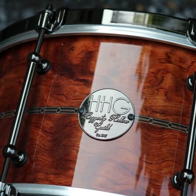 HHG drums 14x7 Bubinga, Tulipwood, Maple  2021 High Gloss Natural Lacquer, Herringbone Inlay, Black Nickel Hardware image 3