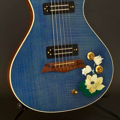 Asher "Lotus Flower" Inlay on Electro Hawaiian Model I 2005 trans blue nitro image 4