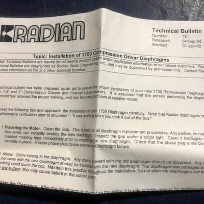 Radian (Microwedge) replacement diaphragm 1750 for compression driver image 2