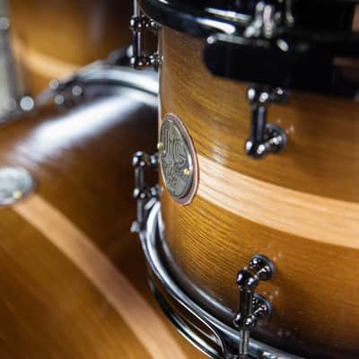 HHG Drums Oak Over Walnut, Walnut To Black Burst With Natural Pinstripe image 8