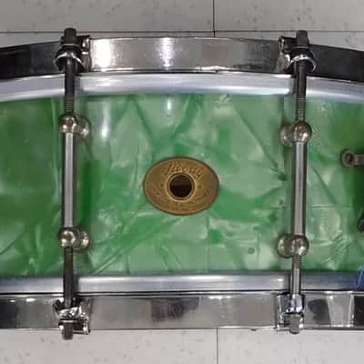 Vintage 1927 Liberty 5x14 Solid Walnut Shell Snare Drum Sea Green Pearl - RARE! image 2