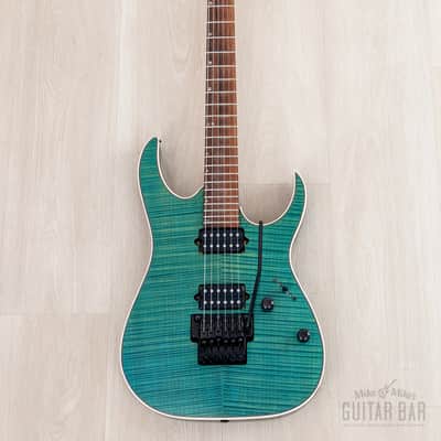 1998 Ibanez J Custom KRG1802 Spot Model Transparent Turquoise AAAA Flame Top DiMarzio HH image 2