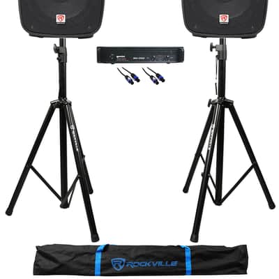 (2) Rockville SPGN108 10" 800w DJ/Pro PA Speakers+Gemini Amplifier+Stands+Cables image 1