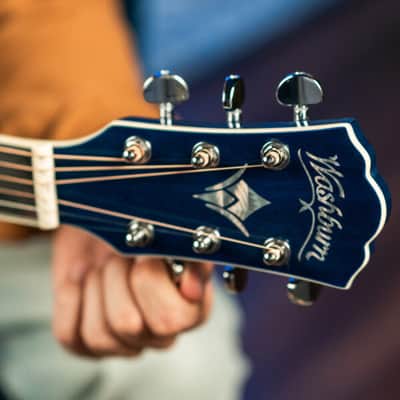 Washburn EA15TBL | Festival Series Mini Jumbo Cutaway Acoustic / Electric Guitar, Flame Transparent Blue image 9