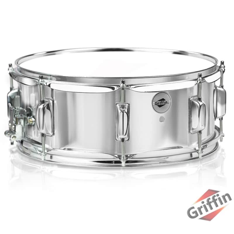 Griffin Metal Snare Drum - 14" x 5 - 5" Steel Chrome Shell - 8 Tuning Lugs & Snare Strainer Percussion Hardware Musical Instrument with Drummers Key for Students & Professionals image 1