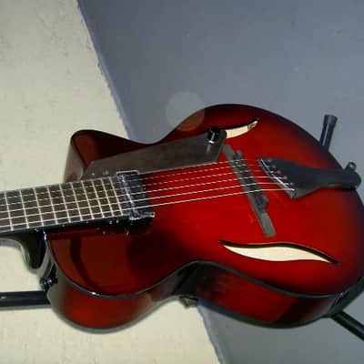 2017 Peerless 12" Serena carved spruce archtop, light travel/ parlor size guitar. Ruby Sunburst, image 6