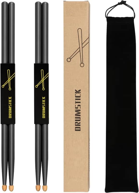 Drum Sticks, 5A Drumsticks Classic Maple Wood Black Drumsticks With Storage Bag, 2 Pairs image 1