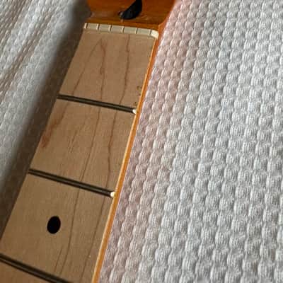 Fender Squire Tele,Telecaster Guitar NECK, CUSTOM UPGRADED to simulate a 60's Neck, with a NEW vintage Nitrocellulose Amber Finish,Kluson style tuners, New Vntage Tele Neck Logo decal image 4