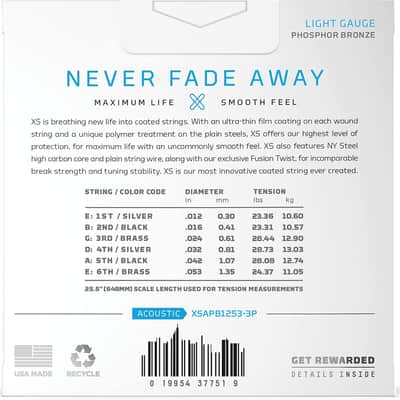 Acoustic Guitar Strings D'Addario 12-53 Coated Phosphor Bronze, Regular Light X3 PACK image 2