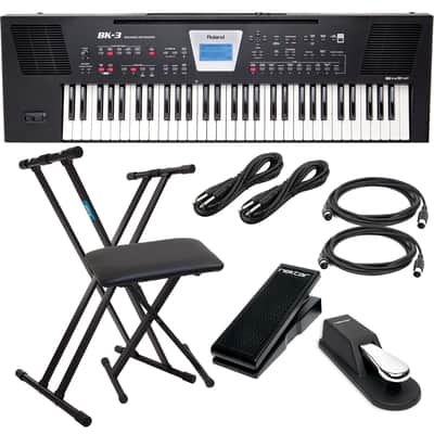 Roland BK-3 Backing Keyboard (Black), Keyboard Stand, Bench, Sustain Pedal, Nektar NX-P, (2) 1/4 Cables, (2) Midi Cables Bundle