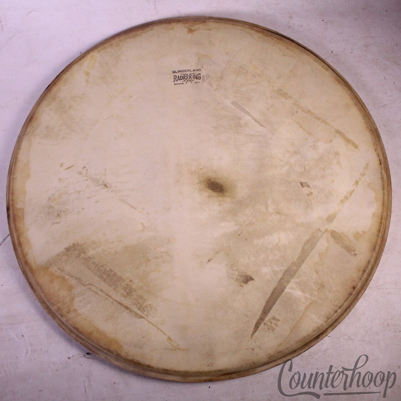 Slingerland 22"Radio King Bass Drum Calf Skin Vintage 40s Head Sparks USA Batter — main photograph