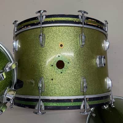 Vintage Ludwig 3-ply 13, 16, 24 - ORIGINAL Green Sparkle drum set image 4