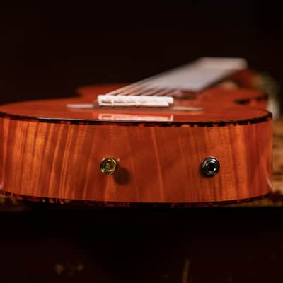 Ortega RGLE18FMH Mini Travel Series Solid Flamed Mahogany Top Mahogany Neck 1/8 Size 6-String Acoustic-Electric Guitar w/Gig Bag image 6