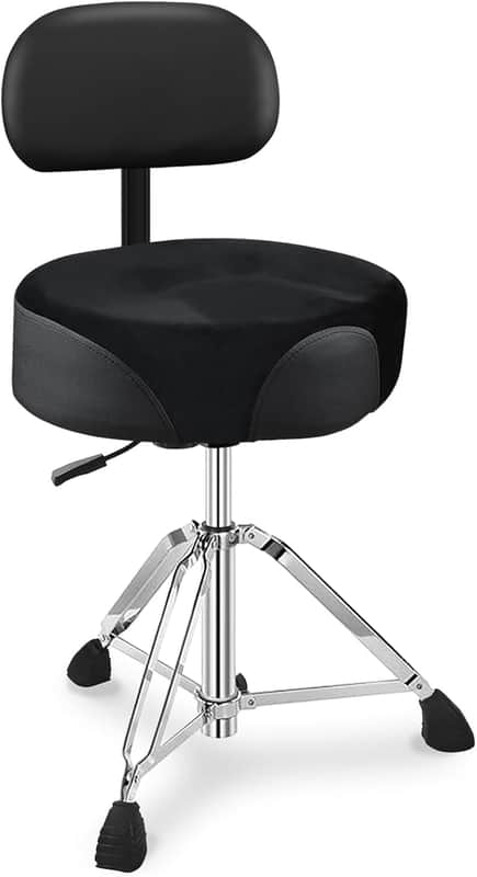 Pro Drum Stool with Backrest, Heavy Duty Hydraulic Drum Throne, Velvet-Covered Ergonomic Memory Foam Drum Seat, Adjustable Drum Chair Anti-Slip Base, Drum Saddle Bench for Drummers (Black) image 1