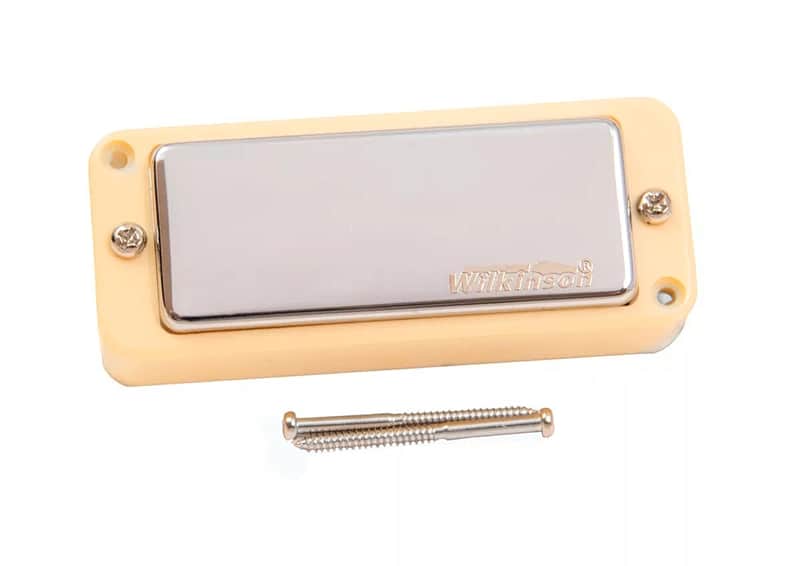 Wilkinson WMHR Mini Humbucker – Alnico V Magnet, Chrome Pickup w/ Black P90 Ring (Neck or Bridge) - Cream image 1