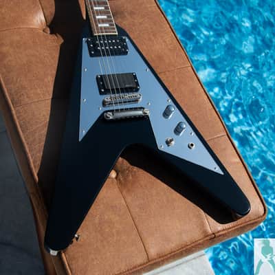 2005 Edwards  E-FV-CTM - Black Flying V w Block Inlays & Mirror Pickguard - EMG H4 & Seymour Duncan PU's - Pro Set Up w Perfect Frets/Action/Intonation! image 14