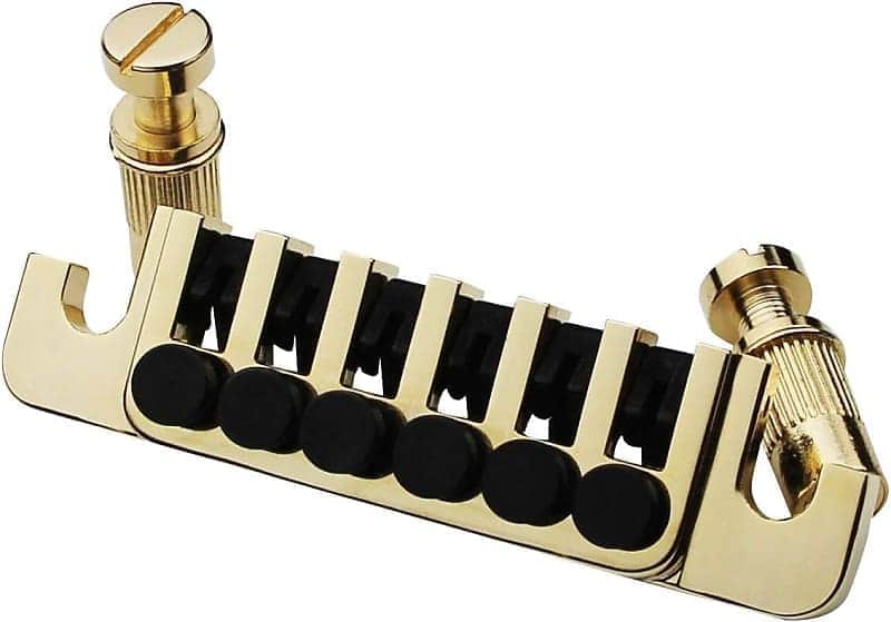 Bridge Stop Bar - Vintage 70's Bridges Tailpiece with Studs and Inserts Replacement Compatible with LP Les Paul SG ES 6 String Electric Guitar(Golden) image 1
