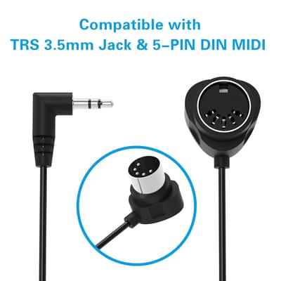 TRS Type-A 3.5mm MIDI Cable-Female 2-Pack 2-FT / 60CM Type-A TRS 3.5mm to MIDI 5 Pin Din Cable with Ultra-Small Plugs for Tight Space 2-Pack Female 2-FT / 60CM image 3