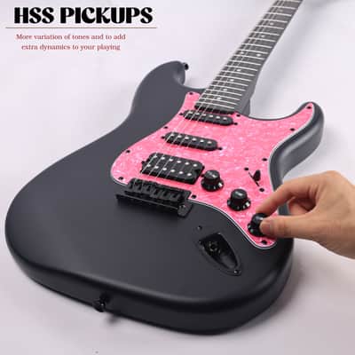 WINZZ EGS112H 39-inch ST Solid Poplar Wood Electric Guitar With Pink Pickguard image 3