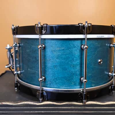 Kings Custom Drums 14x7" Maple Turquoise Snare w/ Wood Hoops image 3
