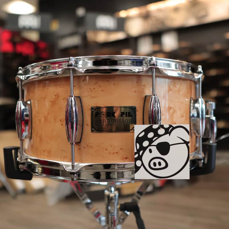 Pork Pie 6.5x14" Mahogany Snare Drum w/ Maple Re-Rings (Birdseye Maple Finish) image 1