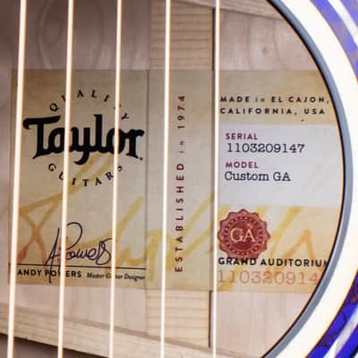 Taylor Custom Shop GA Grand Auditorium Acoustic Electric Guitar 2019 Blue/Purple Over Teal image 22
