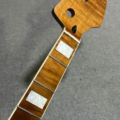 20 fret Roasted flame maple J BASS guitar neck part 34inch block inlay Matte image 3