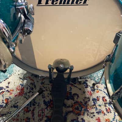 Premier 4-Piece Drum Set, 22", 16", 12" and 14x5.5" Matching Snare Drum, Hardware and Cases, All Original!! 1966 - Aquamarine Sparkle image 17