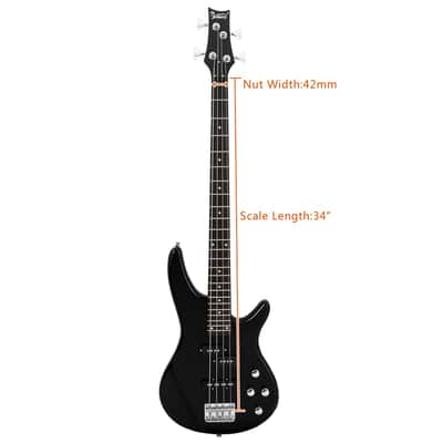 Glarry GIB 4 String Full Size Electric Bass Guitar SS pickups and Amp Kit - Black image 4
