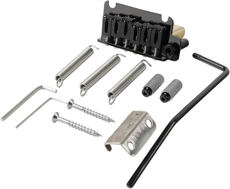 10.5mm Electric Guitar Bridge with Stainless Steel Saddles Plate Brass Block 2 Point Tremolo Bridge Compatible with Stratocaster Strat 6 String Electric Guitar Replacement Parts Black(Matte) image 1