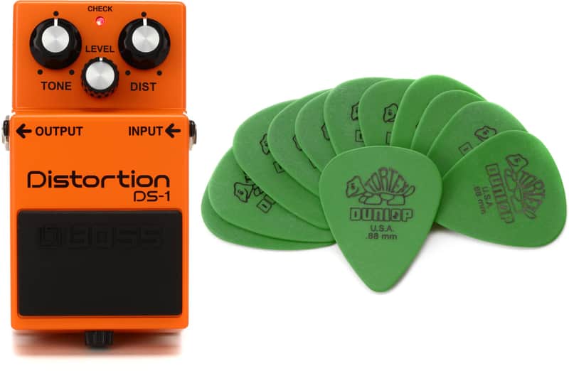 Boss DS-1 Distortion Pedal  Bundle with Dunlop Tortex Standard Guitar Picks - .88mm Green (12-pack) image 1