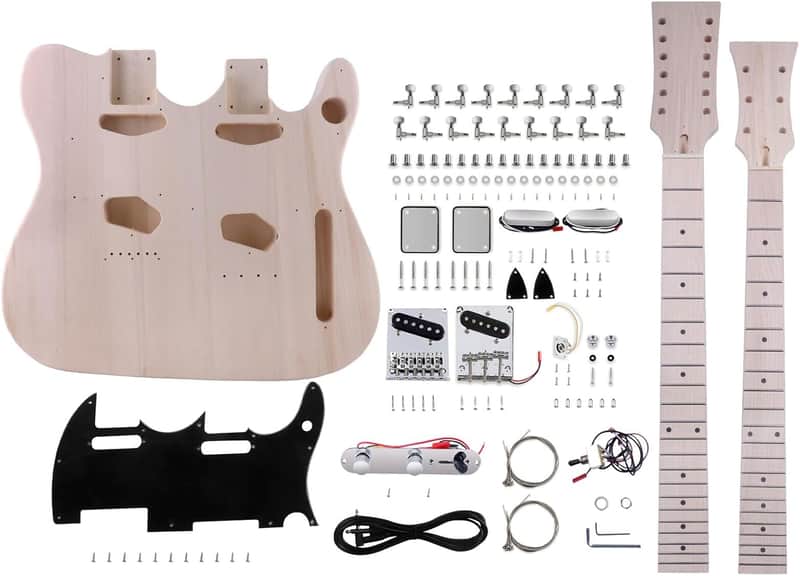 DIY Electric Double Neck Guitar Kit – Tele Style, 12 & 6 String, Right-Handed | Maple Neck, Basswood Body, Chrome Hardware image 1