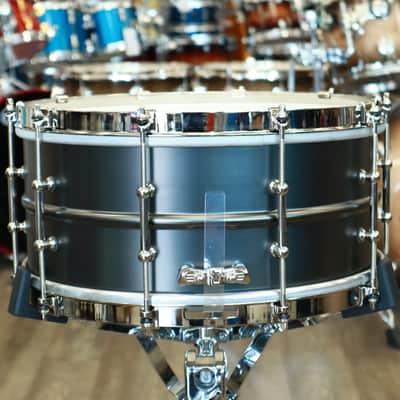 Ludwig 6.5x14" Limited Edition "Satin De Luxe" Snare Drum (Satin Black over Brass, Tube Lugs, Single Flanged Hoop, Nickel Plated Hardware) image 4