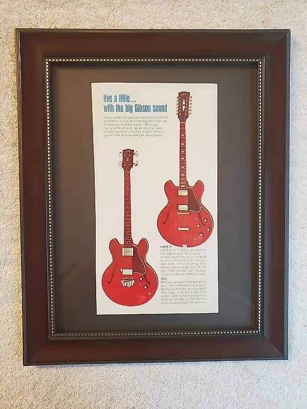 1965 Gibson Guitars Color Promotional Ad Framed ES-335, EB-2 Bass Original image 1