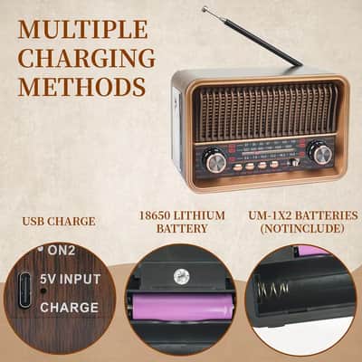 Classic Retro Bluetooth Radio Speaker – AM/FM Vintage-Style Portable Speaker with USB, TF Card & Flashlight image 6