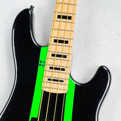 Sandberg California VS Lionel 30" Short Scale 4-String Bass 2024 - Cosmic Black & Green Neon Stripes image 3
