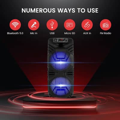 Bluetooth PA Speaker System - 600W Rechargeable Outdoor Bluetooth Speaker Portable PA System w/ Dual 8” Subwoofer 1  Microphone In, Party Lights, USB, Radio, Remote image 3