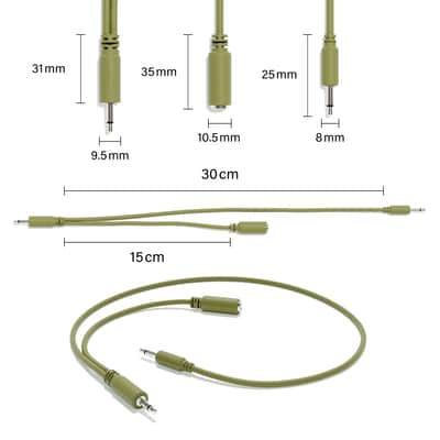 ExcelValley [Army Green | 30 cm - 11.81"] 5-Pack - Hopscotch Mono Splitter Y Patch Cables TS 3.5mm 1/8" Eurorack Synth image 2
